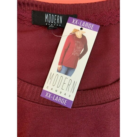 Modern Canvas +XXL Maroon Comfort Winter Script Crew Ribbed Trim Long Sleeve Tee - Picture 6 of 6